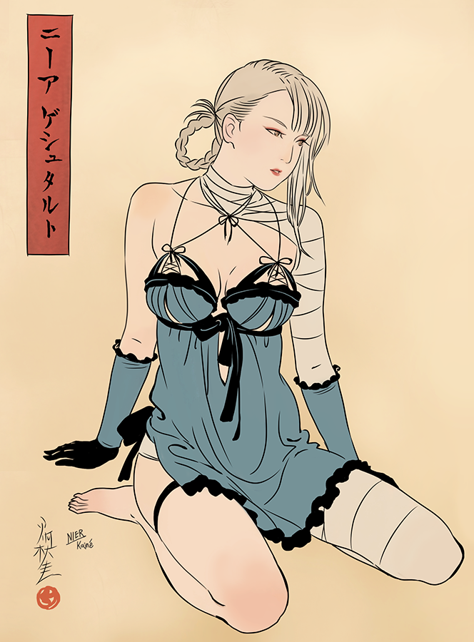 dkground's tweet photo. 浮世絵木版画 ヨルハ二号B型が皆様に届いたようで、伝統を守る大切なことに２Bが活躍出来て嬉しいでした☆

人間国宝の方が手掛けた和紙にサイン入れる時は手が震えましたけど和紙に染みて定着する鉛筆を頂いて無事出来ました、続き、浮世絵師を努めさせて頂けるようでよろしくお願いします☆ https://t.co/qWI0NmsBMA