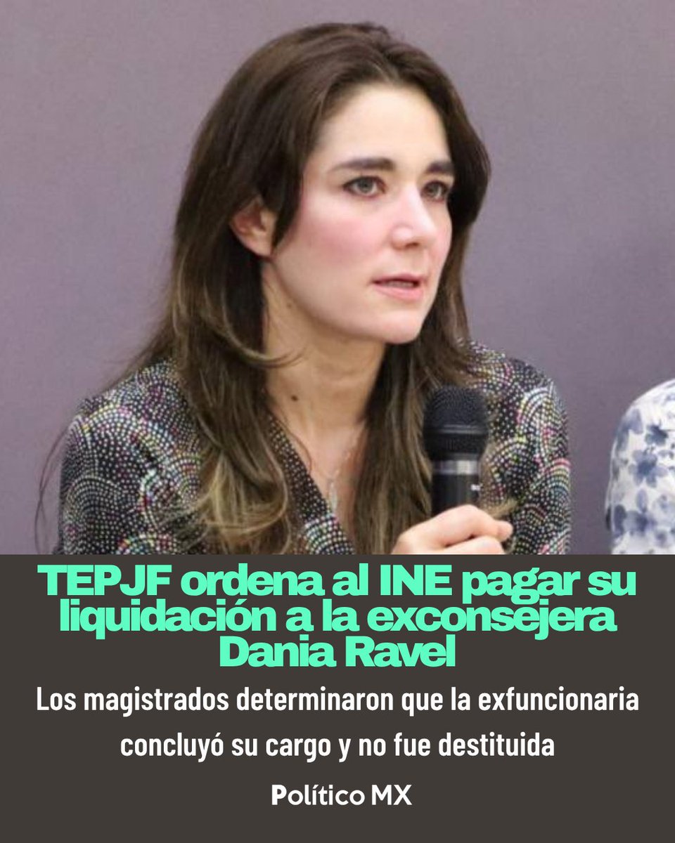 politicomx's tweet photo. 🚨 Tribunal Electoral orden al INE pagar su liquidación a exconsejera

La Sala Superior del @TEPJF_informa ordenó al @INEMexico continuar con el trámite de pago de liquidación de @DaniaRavel, tras revocar el oficio que condicionaba la compensación.   

Los magistrados determinaron que la exfuncionaria electoral concluyó su cargo y no fue despedida, por lo que no hay impedimento para no darle su liquidación.