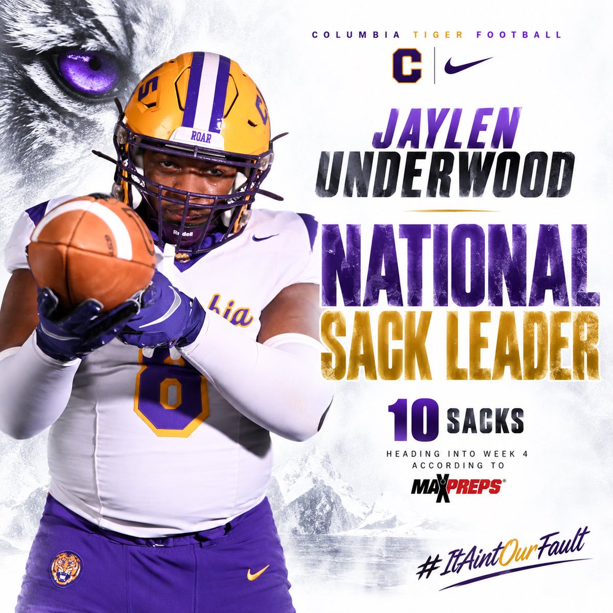 CHSTigerPride_'s tweet photo. Heading into Week 4, Jaylen Underwood sits atop the nation in sacks with 10, according to MaxPreps.

Keep hunting, 8. 😤🐅

#ItAintOurFault #OwnYourIMPACT #Entry #FN5GL @tmobile @Jaylenu_56 https://t.co/Ji7pwq6WjT