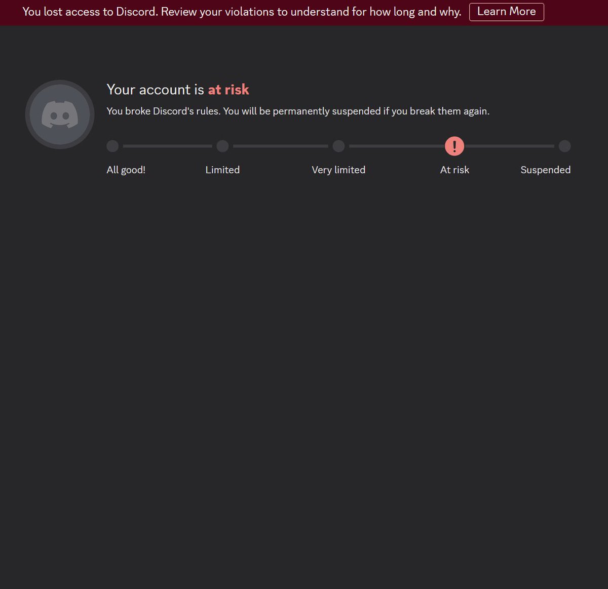 monakastan's tweet photo. @discord_support Hi! I made an account that was immediately put at risk with no violations listed + no time given for when it would be unsuspended. It was a brand-new account and don't know what happened, thanks! https://t.co/nGG1Rv1j3W