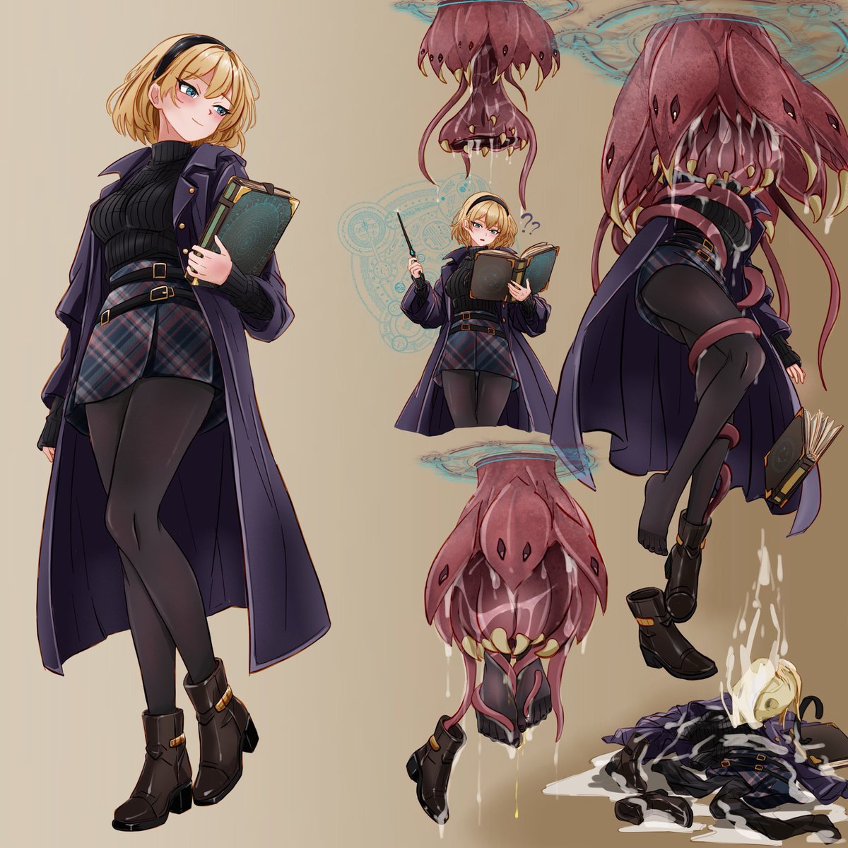 morumotovore's tweet photo. This is Lirith, the second member of the party from an OC commission. She’s a top student at a magic academy, but her overconfidence led her to accidentally summon a demonic barnacle—and become its delicious meal. https://t.co/kwoehyyvzi