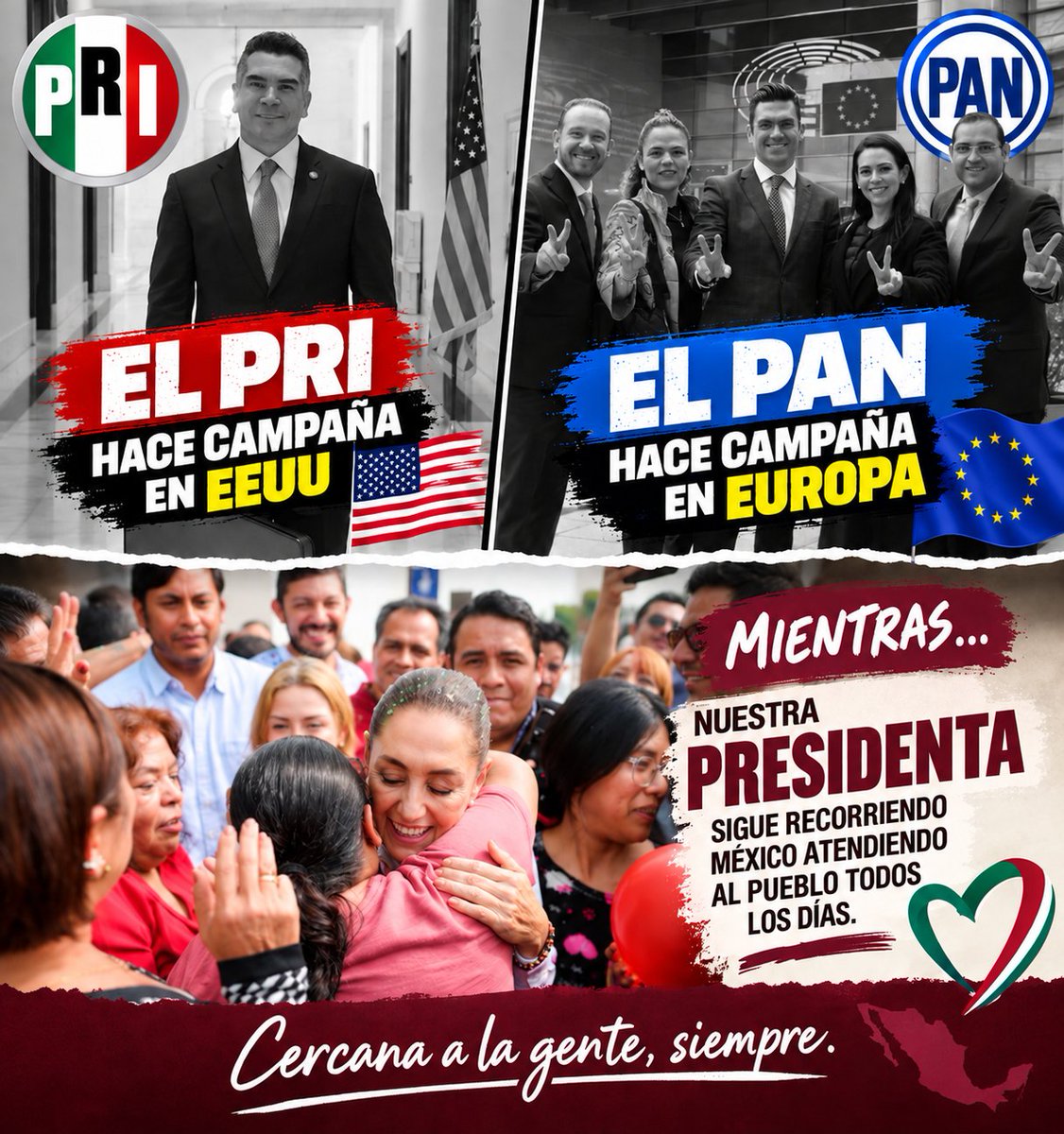 FreddyOliviery's tweet photo. Mientras el PRI hace campaña en Washington y el PAN en Bélgica 🤦🏻‍♂️

Nuestra presidenta @Claudiashein sigue recorriendo y atendiendo las necesidades de los mexicanos en los 32 estados del país 🇲🇽

¿Por quién va a votar México? La respuesta es clara, nunca por los entreguistas. https://t.co/pbBjETd6O4