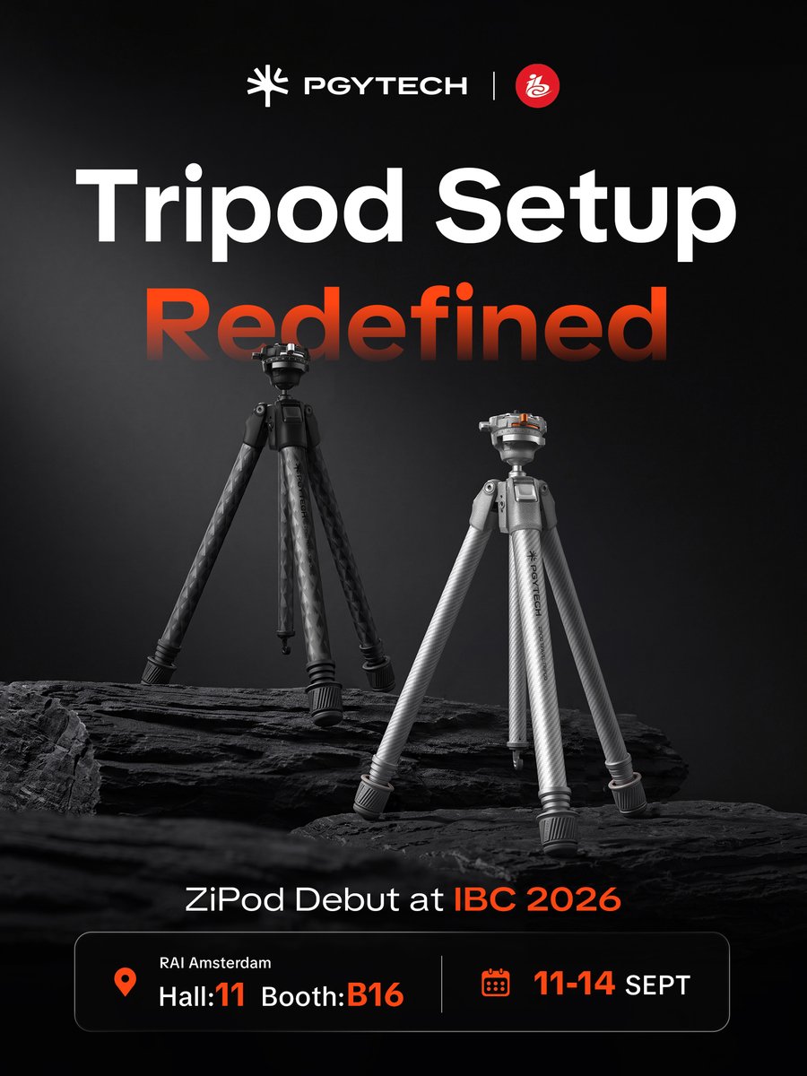PGYTECH_global's tweet photo. The ZiPod Travel Tripod Kit is making its debut at IBC 2026โand we're bringing more than just a new tripod.
๐ IBC Amsterdam | Hall 11, Booth B16
๐
Sep. 11โ14
Come see ZiPod in action and discover a whole new way to set up.
#PGYTECH #MakeCreationEasier #ZiPod #IBC2026 https://t.co/aWXmbvC67T
