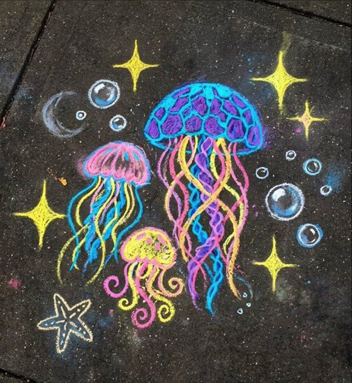 calmlivng's tweet photo. jellyfish chalk art 🪼✨ https://t.co/NcNYPFKDfr