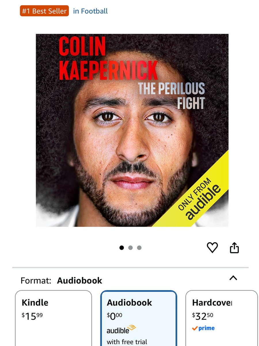 Kaepernick7's tweet photo. My memoir, The Perilous Fight is #1 Bestseller in Football - audiobook exclusively on @audible_com 

A Top New Release in Black and African American Biographies. A huge thanks for the support and to everyone that’s already picked it up. 

If you haven’t reserved a copy - pre-order The Perilous Fight now at https://t.co/Yam6DH19OP 

Available in stores next week September 15th!