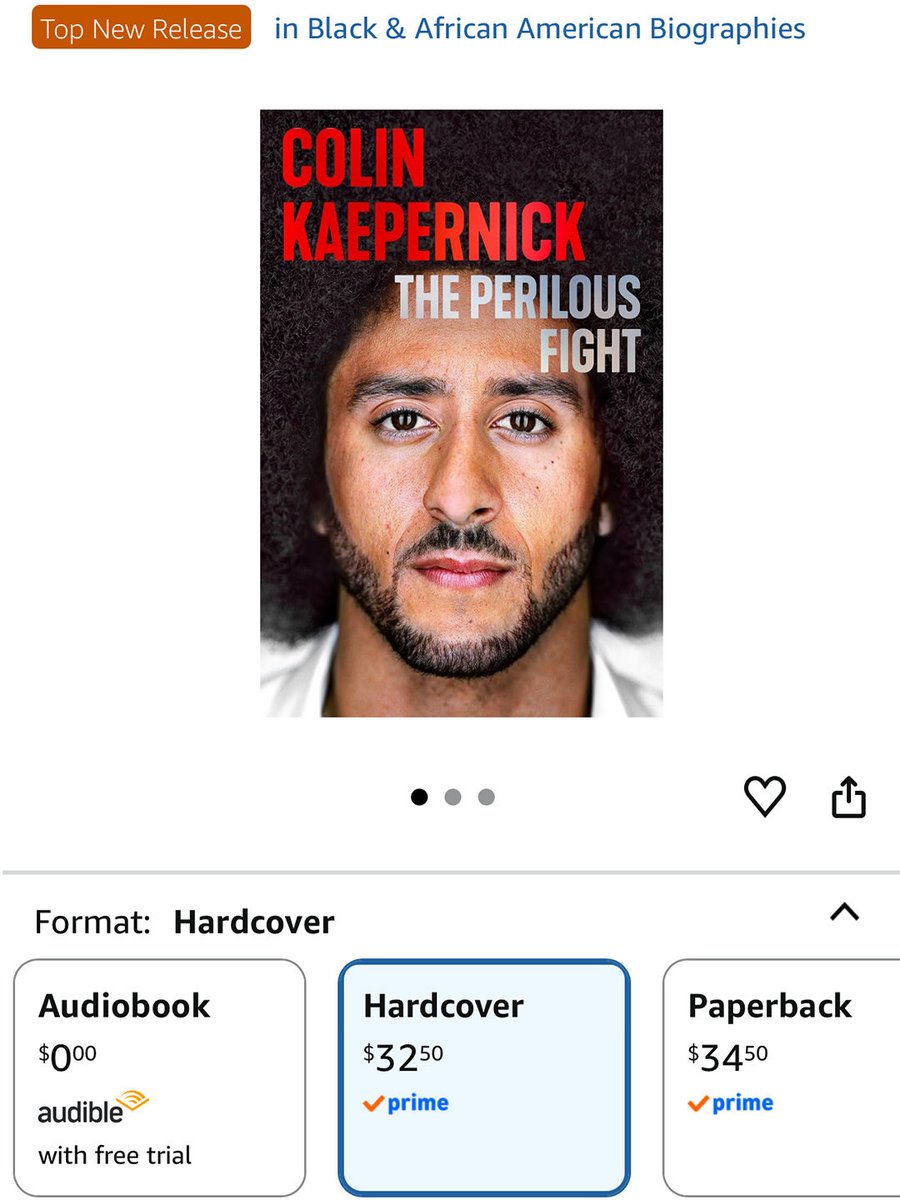 Kaepernick7's tweet photo. My memoir, The Perilous Fight is #1 Bestseller in Football - audiobook exclusively on @audible_com 

A Top New Release in Black and African American Biographies. A huge thanks for the support and to everyone that’s already picked it up. 

If you haven’t reserved a copy - pre-order The Perilous Fight now at https://t.co/Yam6DH19OP 

Available in stores next week September 15th!