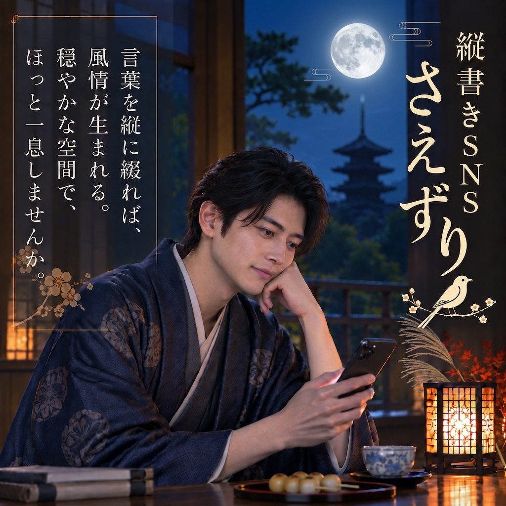 saezlyJP's tweet photo. SNSのざわめきに、少し疲れたら。
月でも見上げて、
ゆっくり言葉と向き合ってみませんか。

日記や、ふと思ったひとこと。
ときには、短歌や俳句も。

「さえずり」は縦書きの心地よさを大切にした、
日本生まれのSNSです。

流れるのは、みなさんの言葉だけ。
広告もありません。