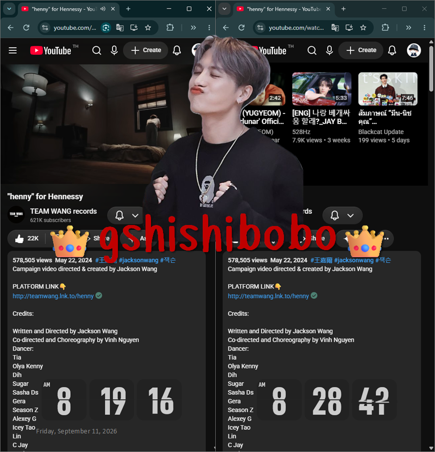 gshishibobo's tweet photo. @smooth_littleH @JacksonWang852 Friday, September 11, 2026
"henny" for Hennessy
🎯1,000,000 views
Let's listen to #henny by @JacksonWang852
to increase views on YouTube.
😎https://t.co/DlzZJoDQR2
#JacksonWang #잭슨 #王嘉爾 #MAGICMAN2 #TEAMWANGrecords https://t.co/ajpV1ybaPf