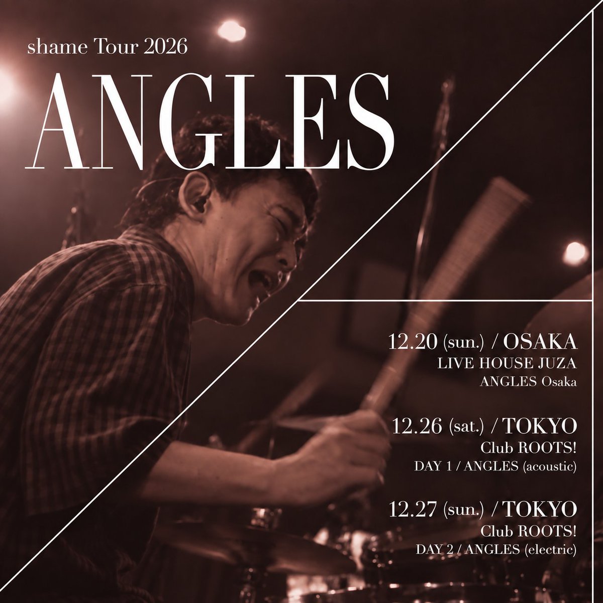20thShame's tweet photo. shame Tour 2026 ⸺ANGLES⸺
先行抽選受付中！9/20(日)23:59まで

12/20(日) 大阪 JUZA
https://t.co/qorzPWIYZP

12/26(土) 高円寺 Club ROOTS！ acoustic
https://t.co/Paraw86vKL

12/27(日) 高円寺 Club ROOTS！ electric
https://t.co/8sxlUAvhvF https://t.co/GDhlWAUqo5