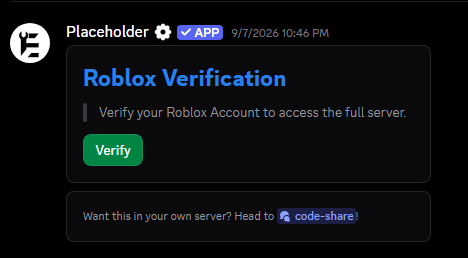 erlcdv's tweet photo. Cleanest Roblox verification embed made with https://t.co/SAhJd14WV8
#erlc #erlcroblox https://t.co/52Vlf9Z8ra