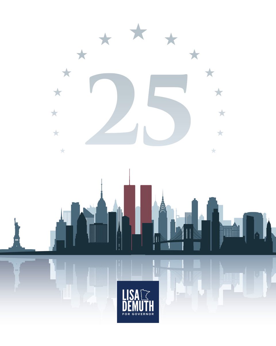 LisaDemuthMN's tweet photo. Twenty-five years after 9/11, we remember the heroism of that day - of our law enforcement, firefighters, and everyday Americans who put the lives of others above their own. We remember the lives stolen in New York, at the Pentagon, and in Shanksville, and the way we came together in the aftermath. We will never forget.