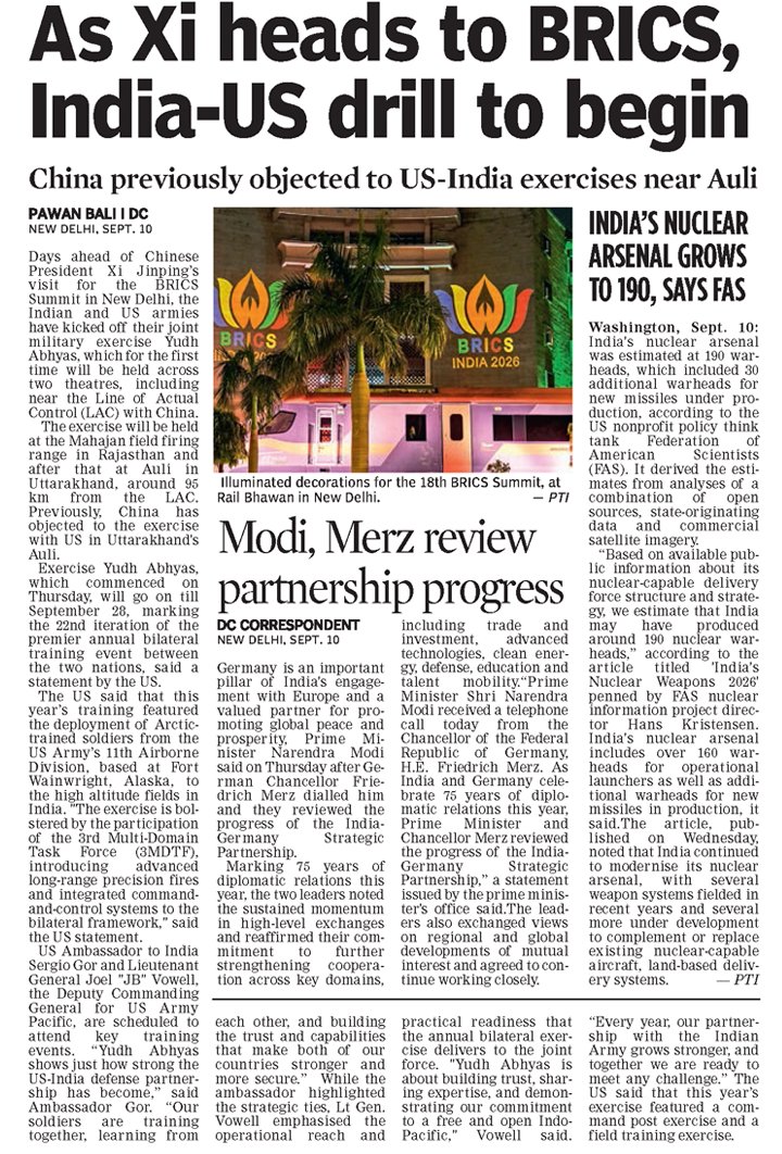 LyfeMusings's tweet photo. As Chinese President Xi  heads for BRICS Summit in New Delhi, India and US armies  have commenced  military exercise Yudh Abhyas, to be held across two Theaters, including Auli 
near LAC. https://t.co/M1SwYvquLa