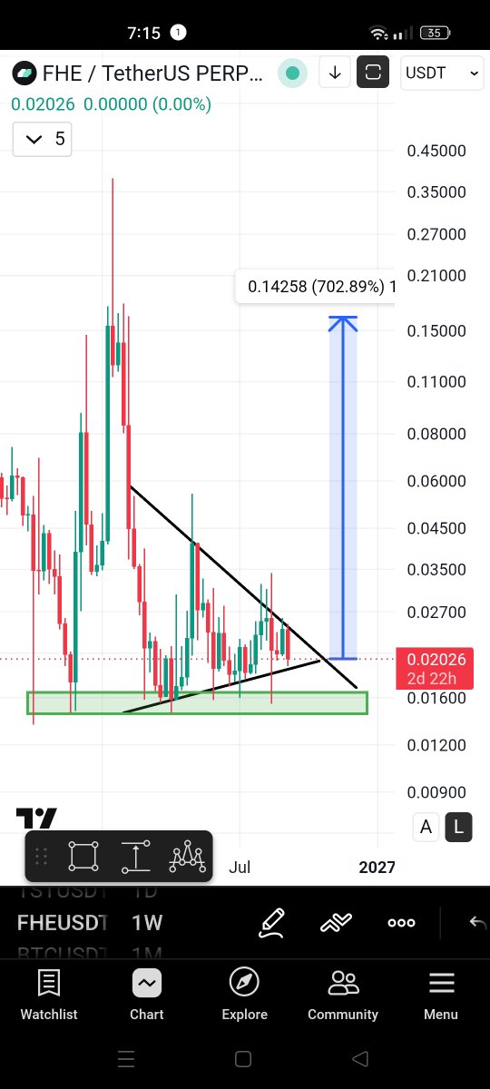 Shahidrahim54's tweet photo. $FHE is sitting right at the bottom of its key support trendline, and I just added more to my position.

If this level holds and buyers step in, I believe we could see a strong move into the next leg up. 📈

My target remains a potential 3-10x from here, and I’m prepared to hold through the volatility until that target is reached.

Watching this setup closely. 👀🔥

#FHE #Altcoins