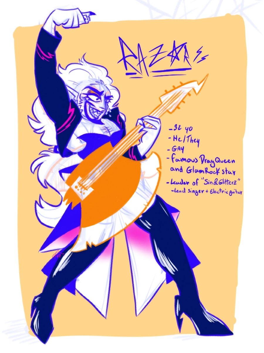 f1nn1ckdecam0es's tweet photo. I made one again 😔✨️

Meet Razor, famous Drag Queen and Glam Rocker of the group "Sin n Glitterz" #oc #SWMOC #LSPOC #straightwhitemaliens 

Ill do a cleaner art of him when i get back to my home hehehe https://t.co/v7j75NmgpU