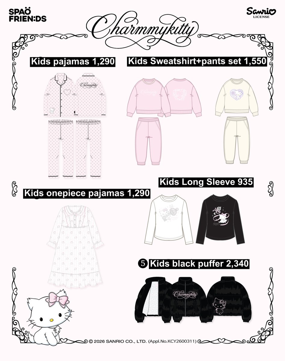 9August_'s tweet photo. ˖🇰🇷 ִֶ 🗝️🎀 SPAO X Charmmy Kitty 🍓 

💬 ⌗ ⋮ Pajamas 1,510 | Hoodie 1,620
Sweatpants , Onepiece pajamas 1,470 
Long Sleeve 1,250 | Pouch Keyring 580
Puffer 2,870

👼🏻🍼 Kids Pajamas 1,290 | Kids Sweater set 1,550 | Kids Onepiece 1,290 | Kids Long Sleeve 935 | Kids Puffer 2,340
____________  
ส่งแอร์ ✈️ + ฟรี ems รับมัดจำ 50% 
💳 บัตรเครดิต+2%
#ตลาดนัดsanrio #พรีออเดอร์เกาหลี