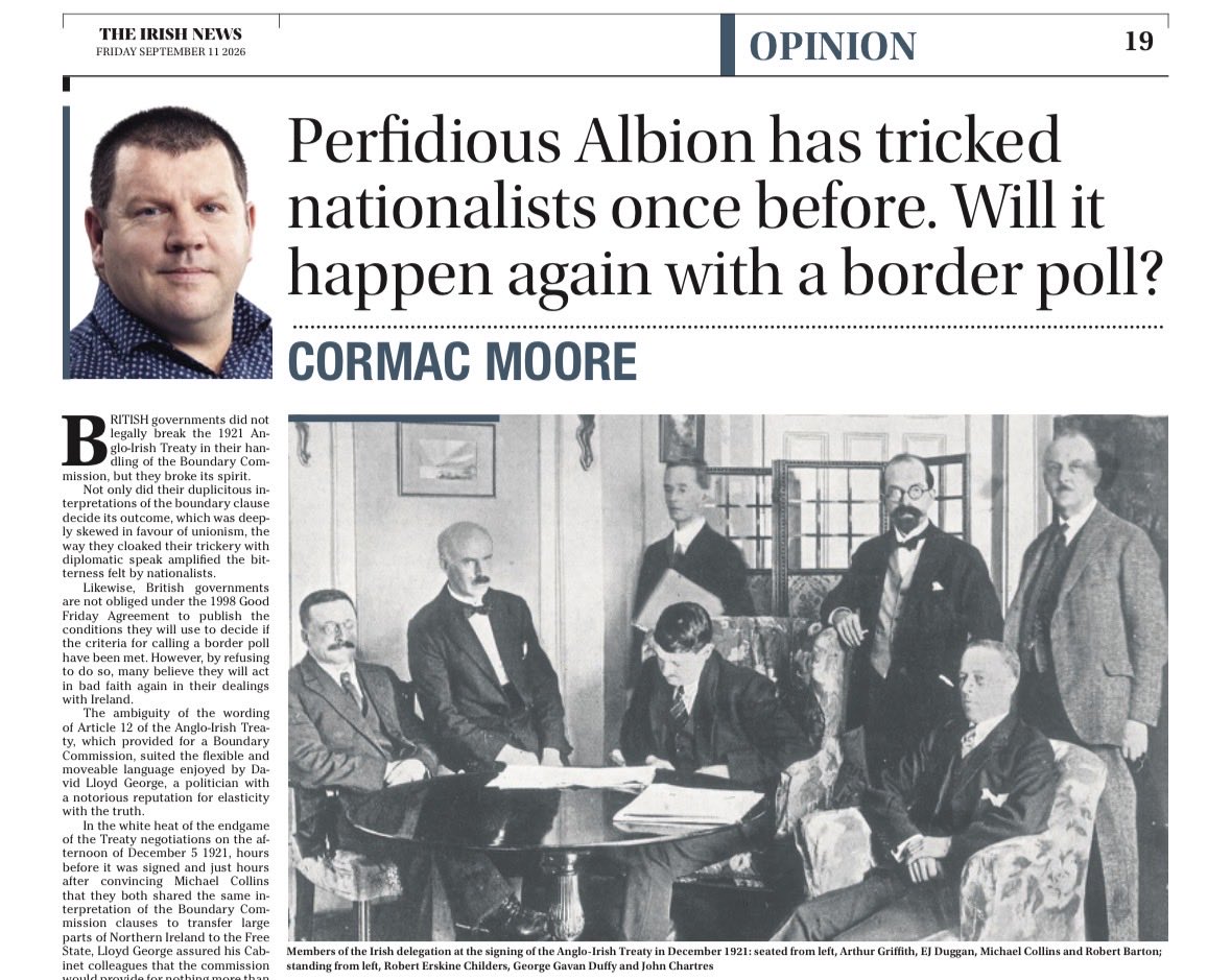 cormacmoore's tweet photo. Today’s Irish News article on how ambiguous wording has allowed British governments to trick Irish nationalists in the past and could do so again with the Border Poll clause in the Good Friday Agreement, https://t.co/rmPjjYLEDB https://t.co/vcqFRZZA1r