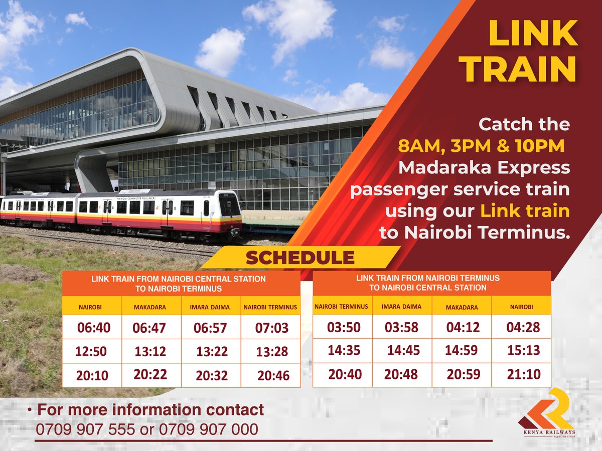 KenyaRailways_'s tweet photo. Fast, dependable, and designed around your busy lifestyle. Seamlessly connect to Nairobi Terminus from Nairobi CBD and back with our Link Train. https://t.co/Hx1VNfCQzW