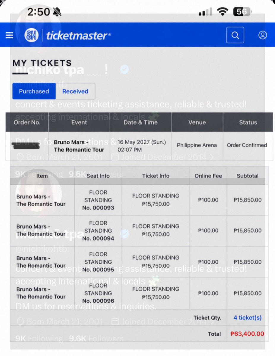 nicheticketing's tweet photo. wts lfb ph for sale

Bruno Mars - The Romantic Tour PH Manila
Day 2 - Sunday (May 16, 2027)

(4) FLOOR STANDING, low QN ‼️
- pwede single ticket / as pack
- can surrender tm account

₱16,000 EACH

🌀 message us to avail

#BRUNOMARSinManila #TheRomanticTourPh https://t.co/VnjENYU7If
