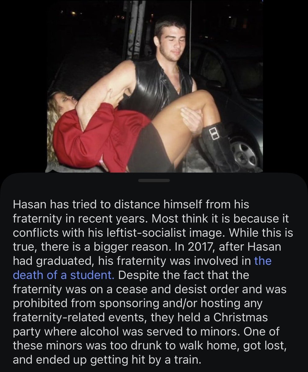 ihatemao's tweet photo. Hasanabi Files: Part 1

Hasan’s R*pe Frat @ Rutgers NJ. Isn’t it weird this man and his fans call everyone r*pists? Turns out it’s just another projection. 

5k likes and we continue Kaya’s investigation. 🐕 https://t.co/wYkIw8hwTR