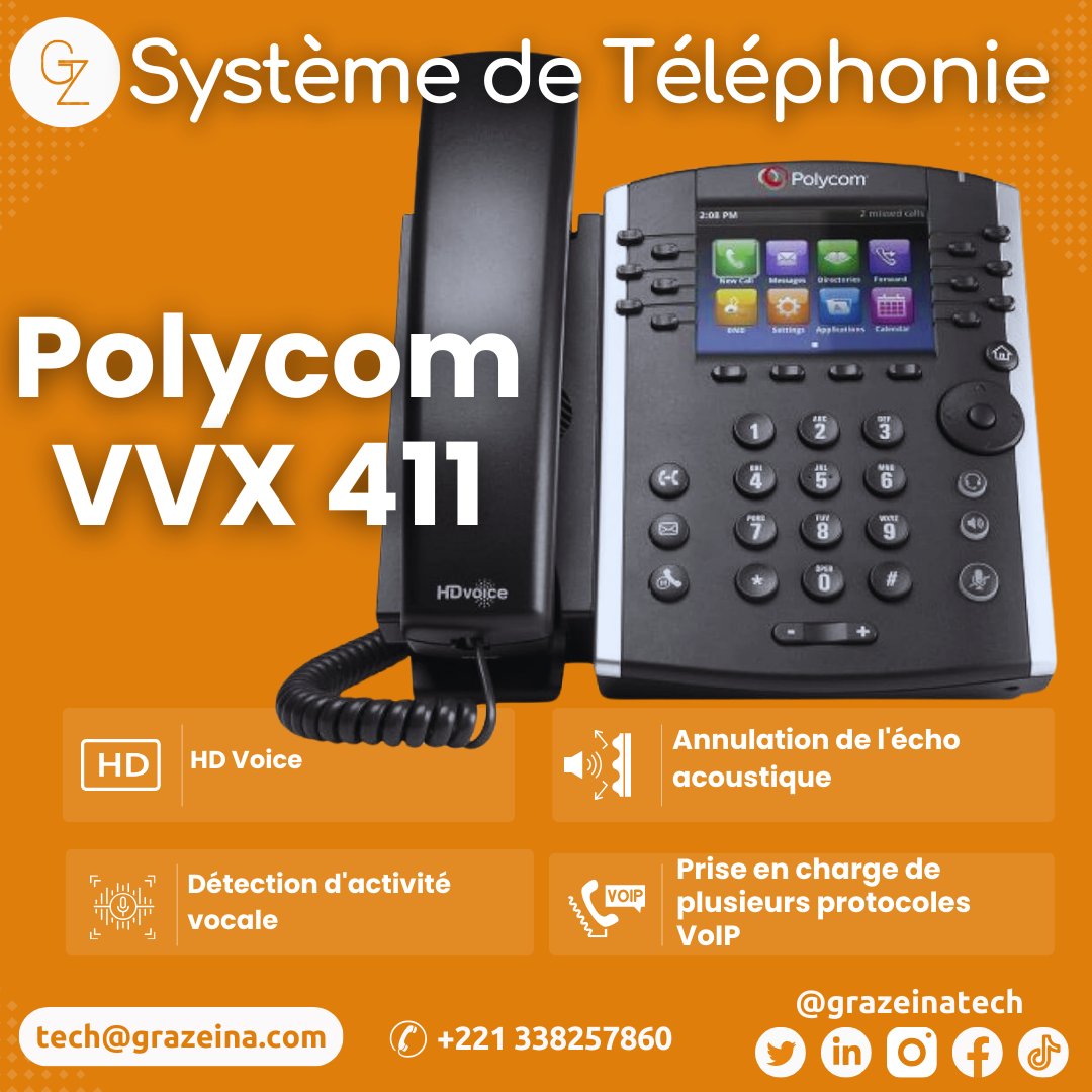 GrazeinaT's tweet photo. Pour toute demande d'achat ou de devis concernant le Polycom VVX 411, veuillez nous contacter :
π +221 33 825 78 60 ou +221 77 116 84 51
π§ tech@grazeina.com
π https://t.co/ldWAncA9dL
#TechDakar #BusinessSenegal #SolutionsDeCommunication #Dakar https://t.co/qzatdg5rUx