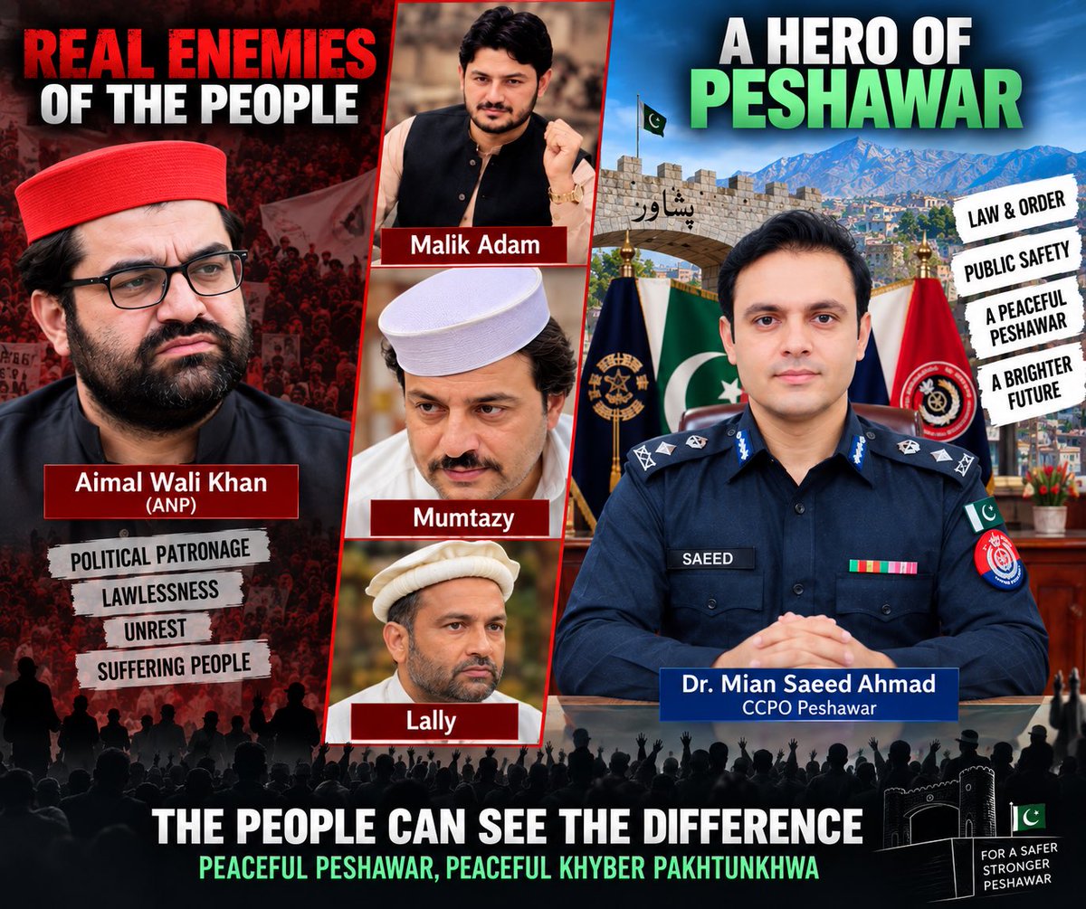 nomikhan29's tweet photo. The notorious people like Mumtazy, lally , malak adam and many more who have made life difficult for poor and respectable people, have always been supported by such political looters and gangsters. Due to their patronage in their own district, Charsadda, the region has become a hotbed of unrest.

Now, if common people cannot differentiate between their benefactors and their enemies, then tomorrow there will be no one left to share their sorrows.

Therefore, Their real pain is that if there is peace like Lahore in Peshawar tomorrow, where will our mischief continue?

Let us raise our voices and turn this dream into reality so that our wish for peace in Peshawar, like Lahore, is fulfilled. May Allah not allow our children to dream only of this, as we have.

Peaceful Peshawar, Peaceful Khyber Pakhtunkhwa.
@AimalWali @DrMianSaeedPSP
