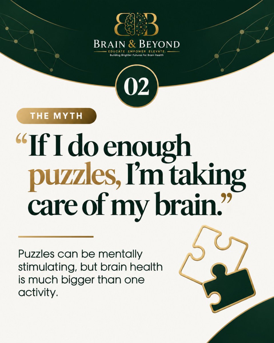 brainandbeyond_'s tweet photo. 🧩 Think a daily puzzle is all it takes to keep your brain healthy? Think bigger.

Puzzles can challenge your mind, but brain health also involves how you move, sleep, connect, learn, and care for your overall wellbeing.
.
#BrainAndBeyond #BrainHealth https://t.co/TXeYqcZUvh