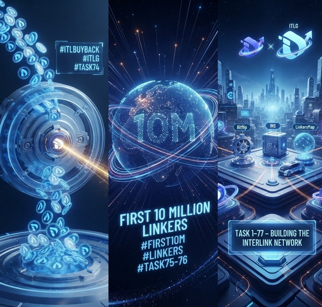 bsrao668's tweet photo. 8. Task 74 – ITL Buyback
Futuristic ITL buyback mechanism with ITL tokens flowing through a secure circular blockchain system, digital financial infrastructure, cinematic 3D animation, #InterLink #ITLG #ITL #Task74 #ITLBuyback #Blockchain #Ecosystem
29. Tasks 75–76 – First 10M & Future
Epic global celebration of the First 10 Million Linkers, massive digital globe, millions of connected nodes and futuristic development pathways extending toward the future, #InterLink #ITLG #ITL #Task75 #Task76 #First10M #Linkers #Future
30. Task 77 – Complete Ecosystem & Future Vision
Powerful futuristic InterLink ecosystem combining Bitflip, INS, ATV and LinkersMap, millions of Linkers connected worldwide, blockchain city rising into the future, glowing ITL and ITLG symbols, epic cinematic 3D digital animation, text “TASK 1–77 – BUILDING THE INTERLINK NETWORK”, #InterLink #ITLG #ITL #Task77 #Bitflip #INS #ATV #LinkersMap #InterLinkNetwork #NetworkDevelopment #Web3 #Blockchain #GlobalCommunity #First10M