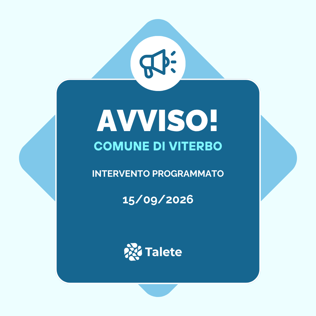 SpaTalete's tweet photo. @Comune_Viterbo 
https://t.co/w4gfpM7Egs 
#cittadiniinformati #infoutili #servizioidricointegrato https://t.co/i5V9fVizmu