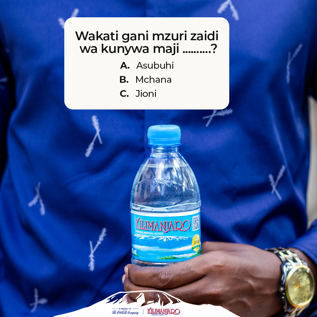 kilimanjaromaji's tweet photo. Asubuhi, mchana au jioni wewe unapenda kunywa Maji zaidi muda gani?
Tuambie kwenye comments.

Kilimanjaro Natural Mineral Water, maji asilia ya kuaminika kila siku.
#Kilimanjaronaturalmineralwater #NaturalHydration #majiasilia https://t.co/WMY6lVJPVB