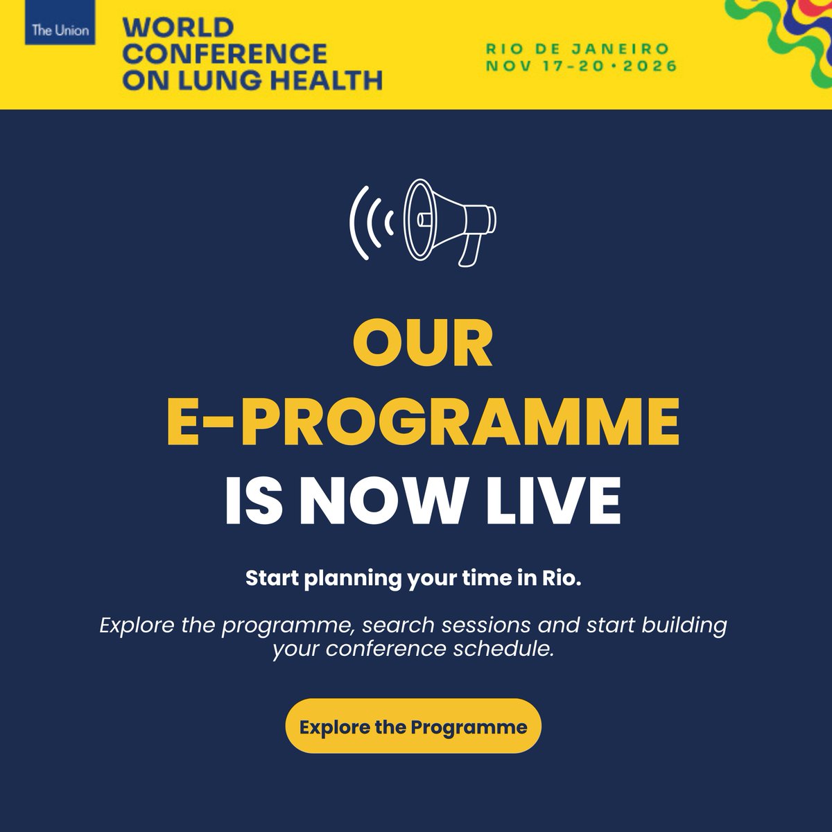 UnionConference's tweet photo. Start planning your time in Rio. The e-programme is LIVE and bookings are now open for Workshops and Postgraduate Courses.

Explore the programme, find your sessions and book early. 

🔗 https://t.co/JO9uliebJe

#UnionConf2026 https://t.co/PlsadXa2vh