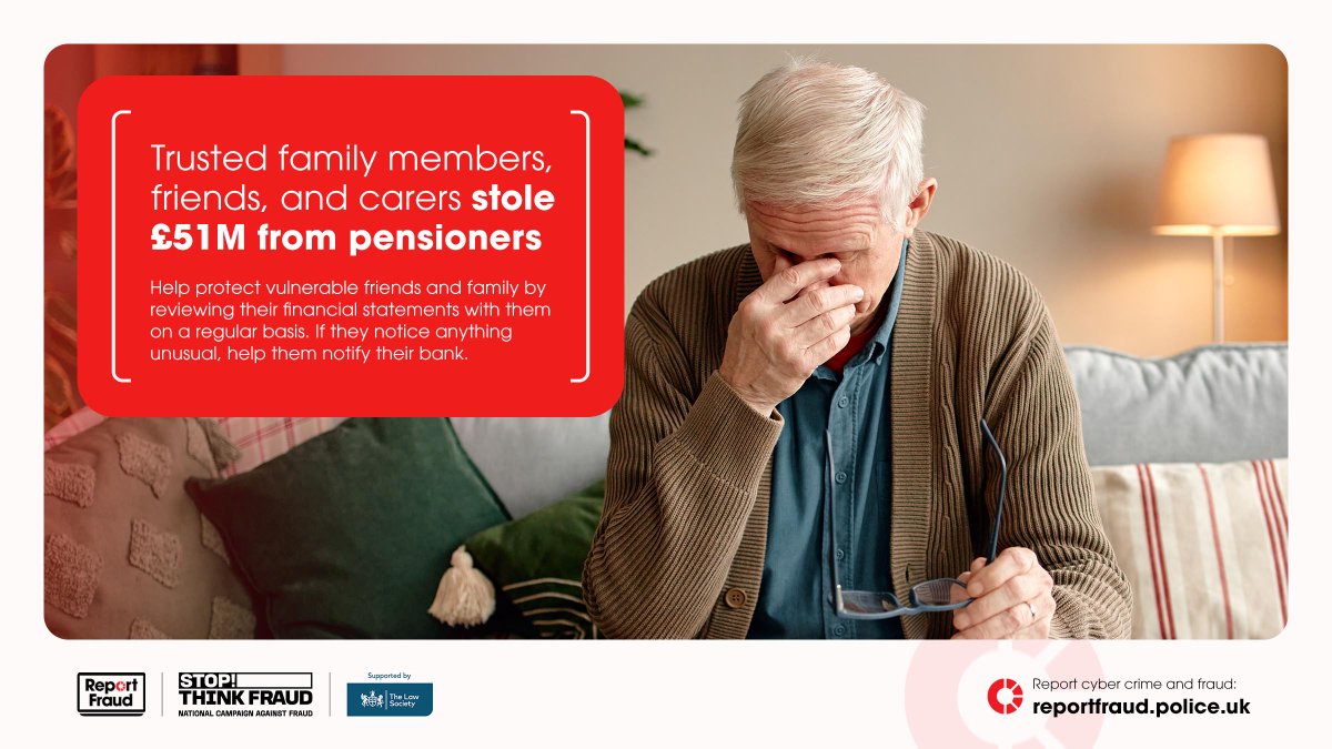 reportfrauduk's tweet photo. 🚨 £51M was stolen from pensioners through fraud by Abuse of Position.

ℹ️ Find out more about how to protect yourself and others from fraud by Abuse of Position: https://t.co/l1FhVxbG7U

#FraudByAP https://t.co/SEAYviVsVr