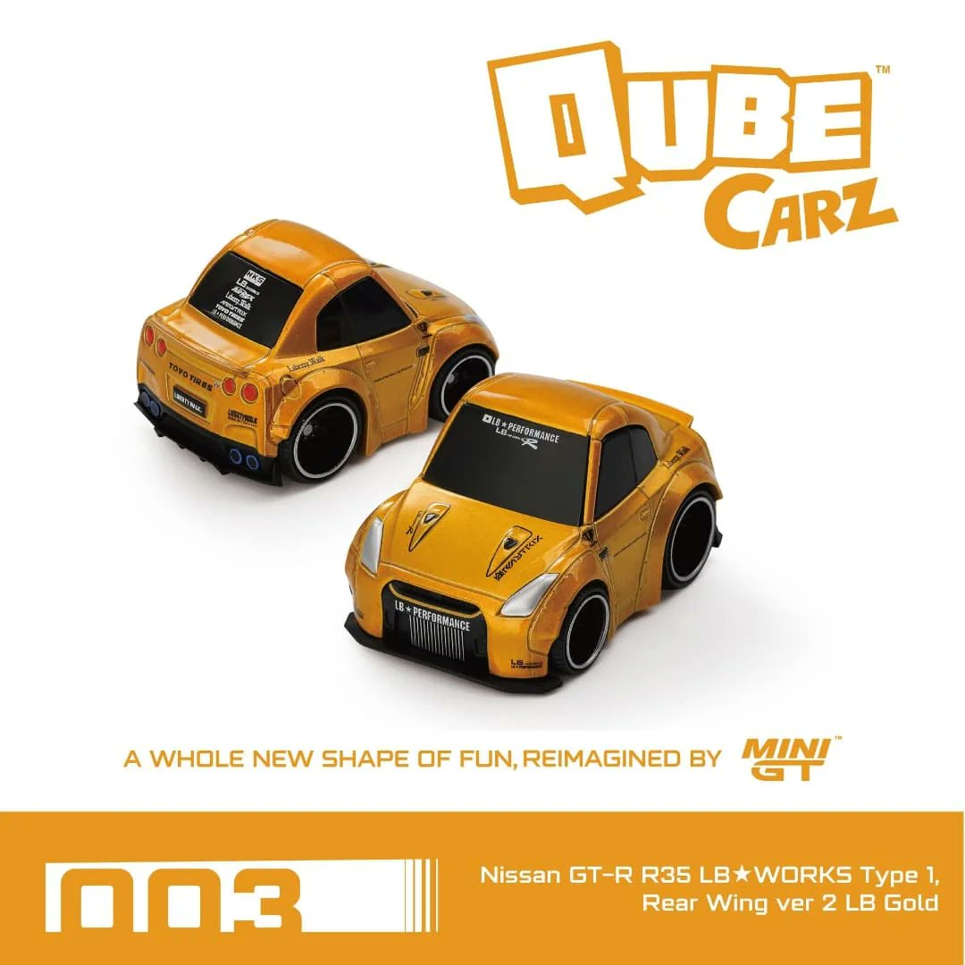 sgtbonatto's tweet photo. Coming Q4 2025: Mini GT Qube Carz at Octane Republic. Six cartoon-inspired Liberty Walk Nissan models with diecast bodies, rubber wheels, vibrant details, and collectible packaging. https://t.co/xJ0oI9pEId