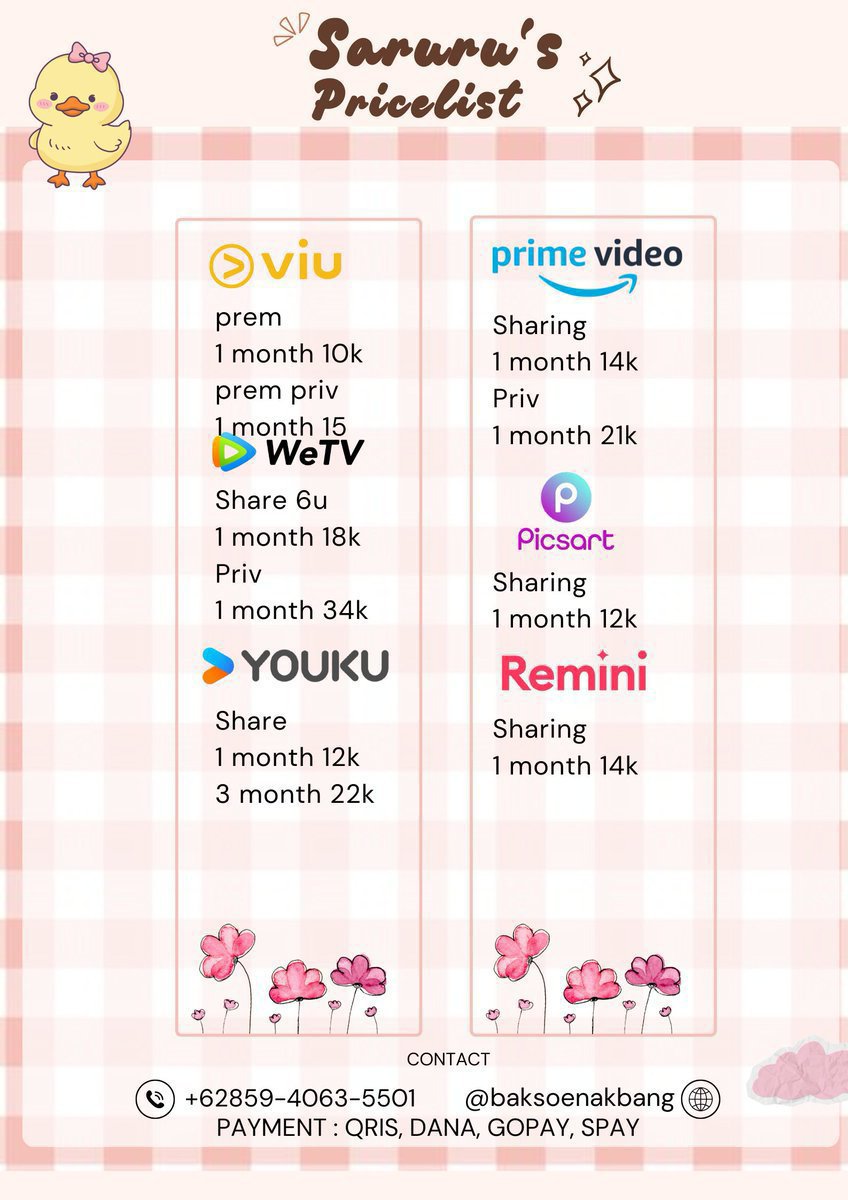 chizesaruru's tweet photo. haiii🛘
jajan yuuuu 
akun lama ak kena suspend😔😔💔

READY APP PREM❗❗
murah murah kadang jg suka ada promo nih
langsung ajaa chat wa atau dm📲

app prem netflix disney youtube spotify viu canva app premium 
#zonauang #zonajajan #zonabu https://t.co/KfEVJU2c4U