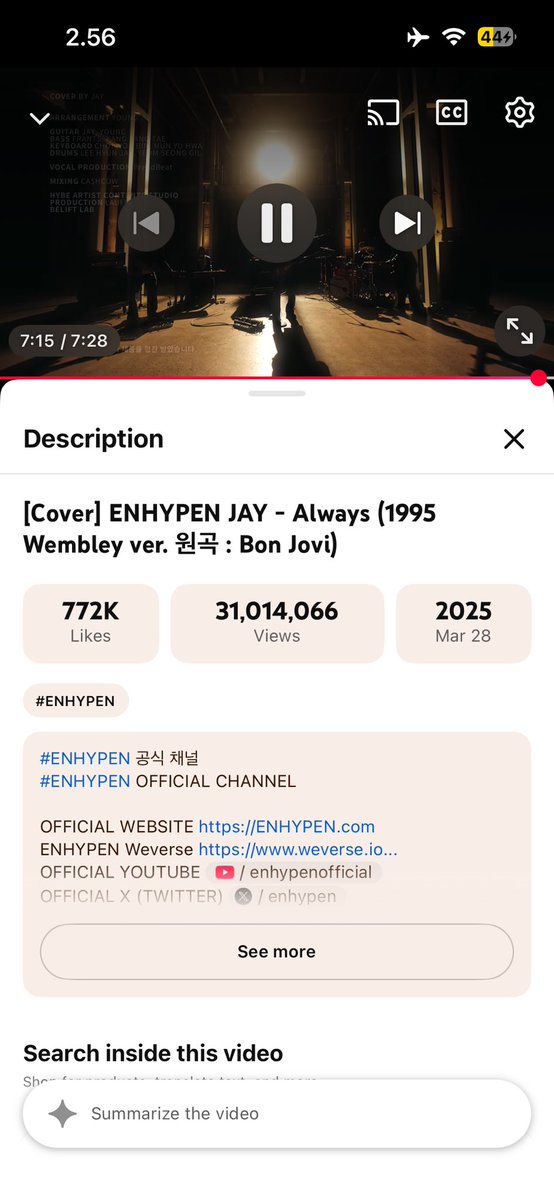 02byjay's tweet photo. JAY’s “Always” cover has surpassed 31M views on YouTube!! let’s keep streaming and create even more new milestones for JAY in the future! 🐈‍⬛✨

#JAYAlwaysCover31MViews
#ENHYPEN_JAY #엔하이픈_제이
@ENHYPEN https://t.co/wXKOeeTc6f