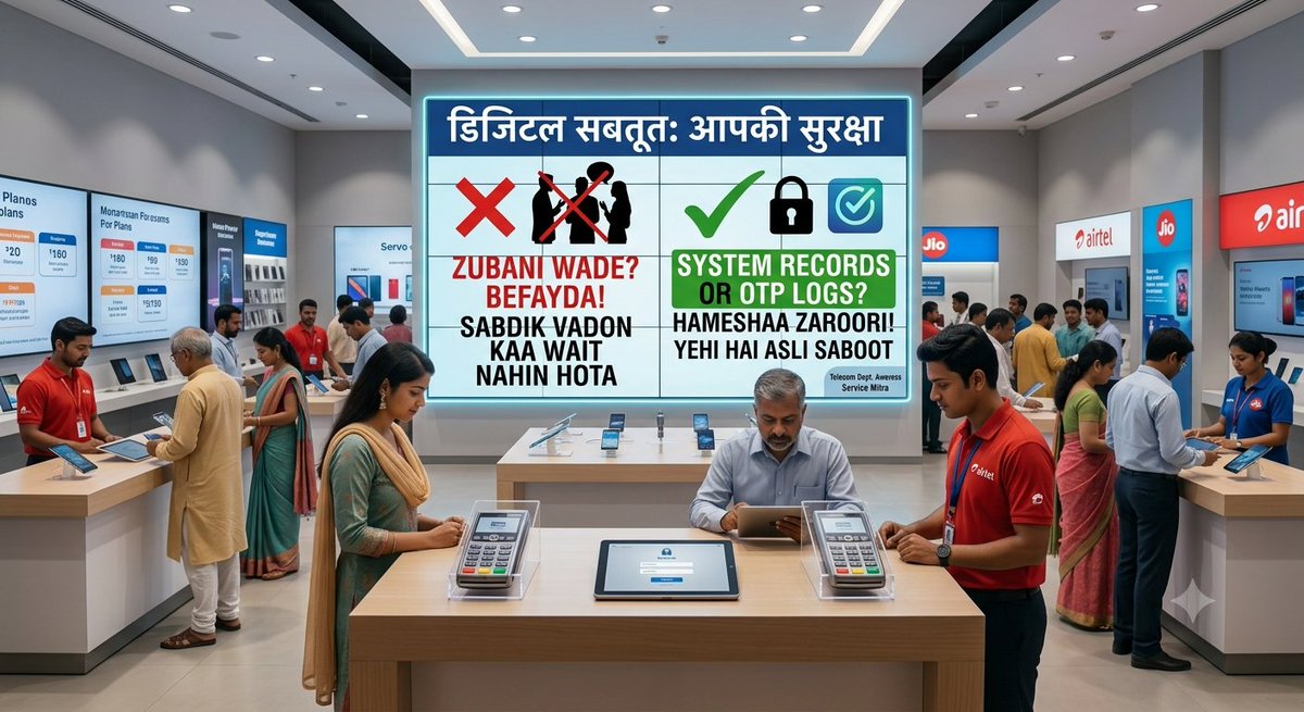 sonukumaryfy4w's tweet photo. Verbal promises mean zero at telecom stores. Backend system records, CAF forms, and OTP logs are the only proof that matters. Verify before sharing OTP.#ConsumerAwareness https://t.co/BFQLYQVbXF