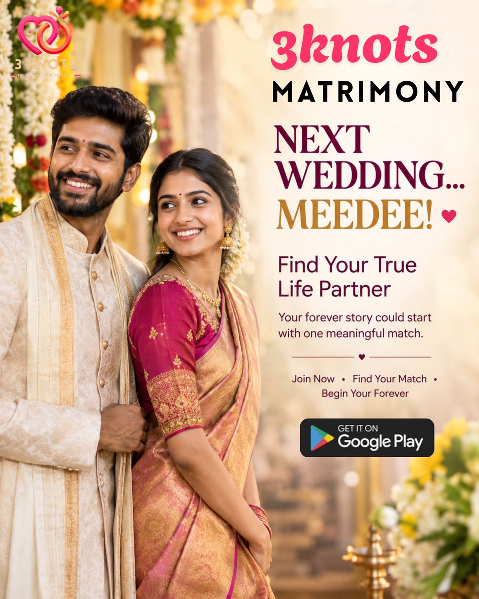 knots_3's tweet photo. This pelli season, your forever story could begin with one meaningful match. β€οΈπ
Find your true life partner. Find your forever. β¨
#3knots #pelliDays #matrimony #matrimonyapp #lifepartner #truelove #marriage #weddingseason #matchmaking #findyourmatch #forever https://t.co/sYjnFDz3wq