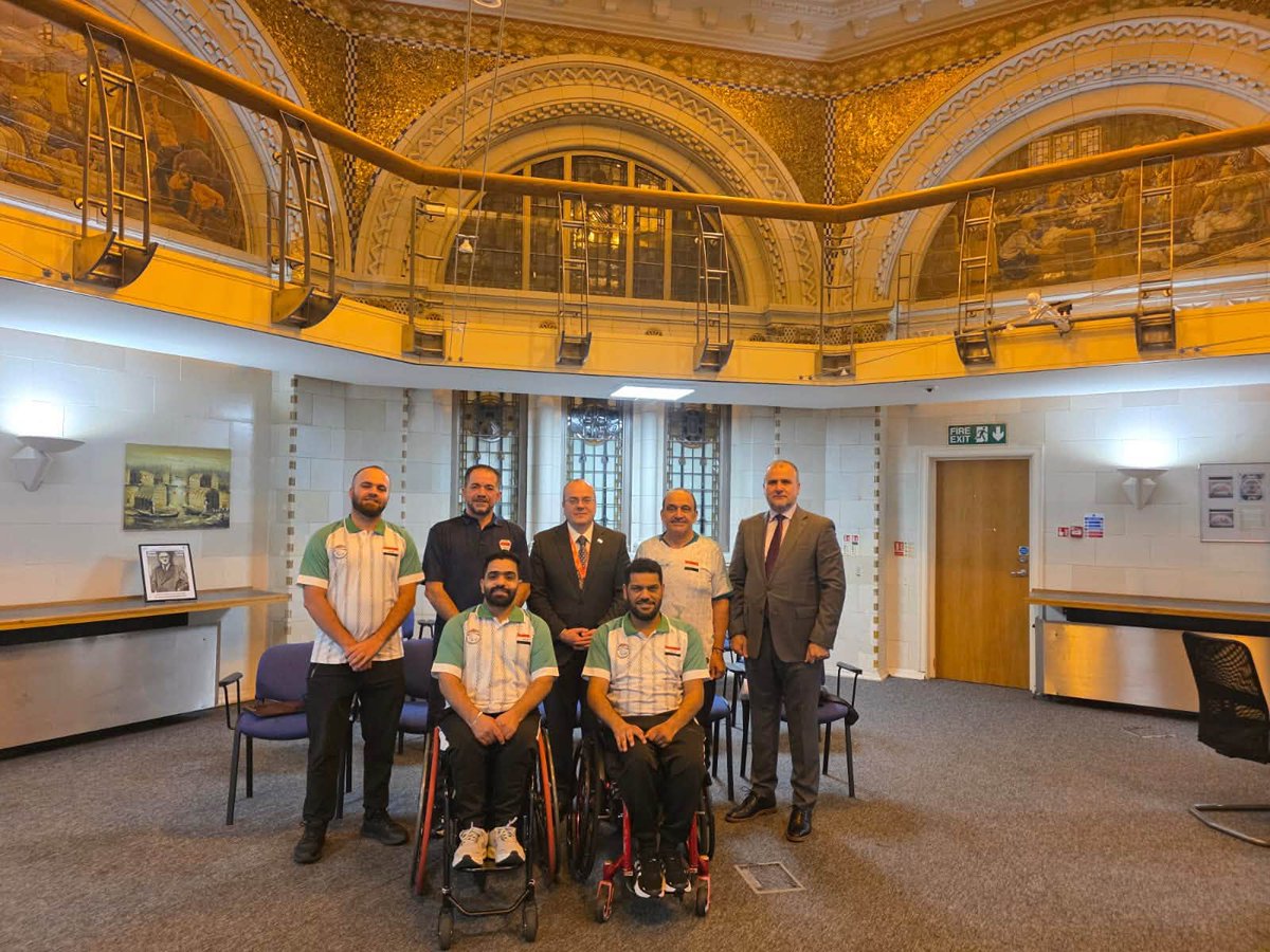 IraqinMan's tweet photo. استقبل القنصل العام وفداً رياضياً من الاتحاد العراقي لتنس الطاولة البارالمبي المتواجد حالياً في معسكر تدريبي في مدينة شفيلد.
TThe Consul General received a sports delegation from the Iraqi Paralympic Table Tennis Federation, which is currently in Sheffield for a training camp. https://t.co/e9Ka3FDML5