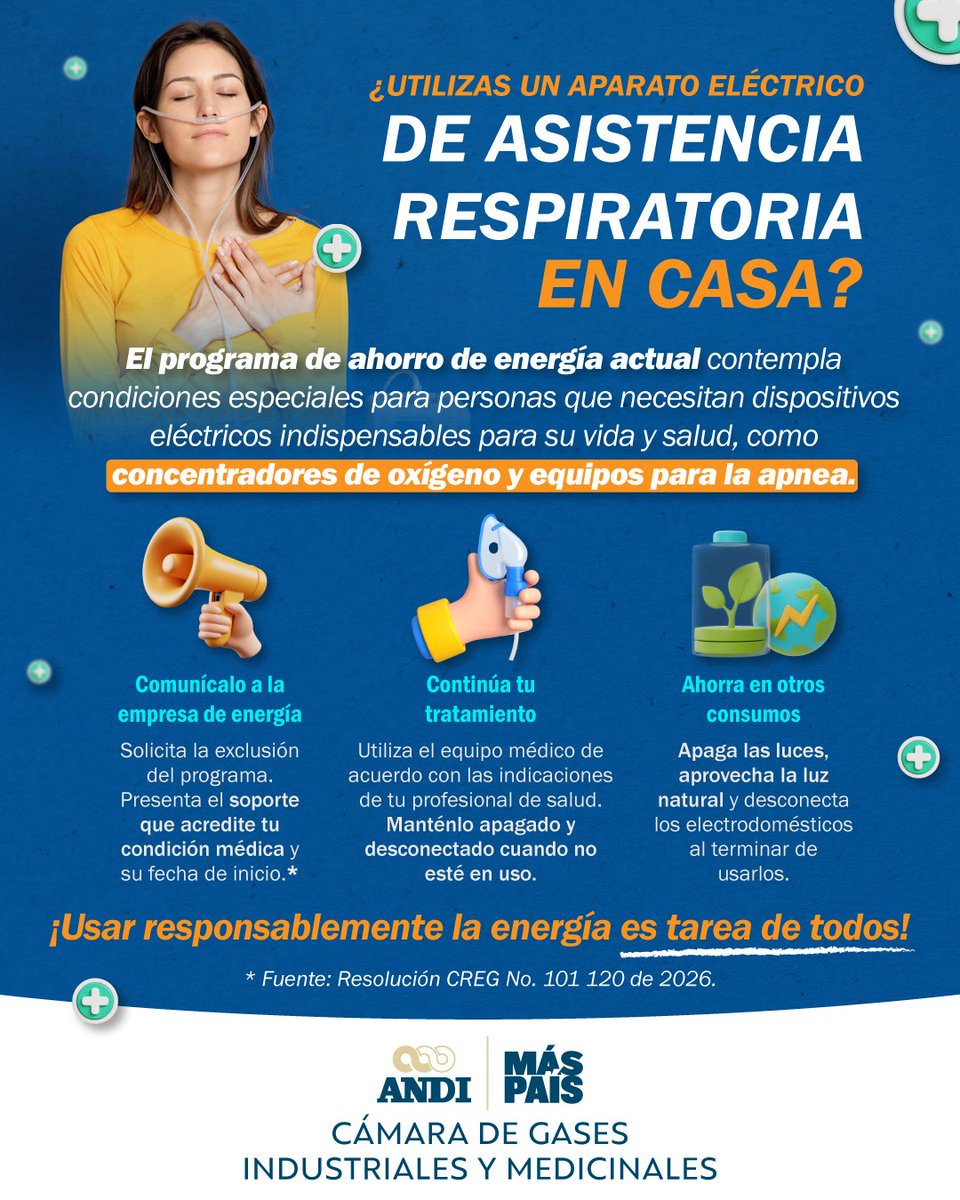 GasesANDI's tweet photo. ¿Utilizas un equipo eléctrico de asistencia respiratoria en casa?
La regulación contempla condiciones especiales para quienes dependen de estos dispositivos.
👉Conoce qué debes hacer para informar esta condición a tu empresa de energía.
#GasesANDI https://t.co/DTh8f7q9hO
