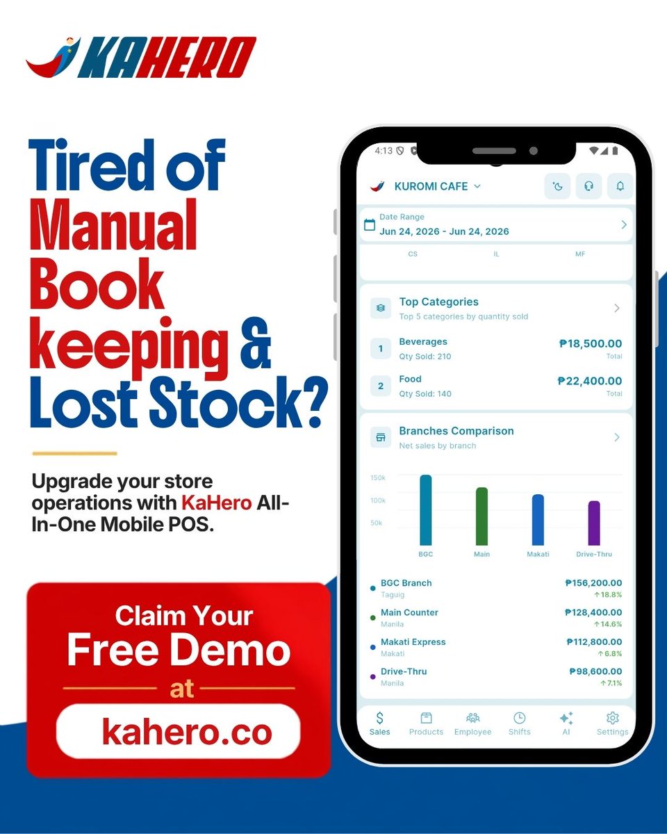 KaHeroPOS's tweet photo. Say goodbye to late-night bookkeeping stress! KaHero Mobile POS gives you total control over sales, stock, and reports in real time. Start free at https://t.co/OccSriyA6Q
#KaHeroPOS #InventoryControl #POSSystem #PointOfSaleSystem #MobilePOS https://t.co/0DOB8dbzBS