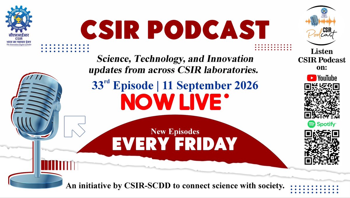 CSIR_IND's tweet photo. The 33rd Episode of the CSIR Podcast is live!

🎧 Listen now:

https://t.co/YS2uRhNDMc

https://t.co/u65bol6Wwq