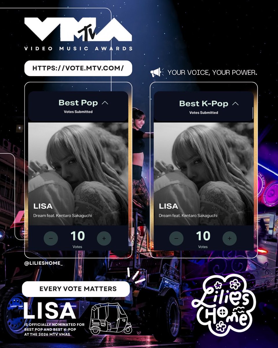 LiliesHome_'s tweet photo. 🏆 VOTE #LISA VMAs 2026🏆

‼️อีเมล์จากบ้านใช้โหวตลิซ่า 2หมวดเท่านั้น‼️

ตัดรอบแล้วนะคะ โหวตกันค่ะ ลุยๆ🙏🏻

Extra email please dm me! @lilieshome_

-โหวตไม่อั้น Vote #LISA unlimited-
Vote Best pop: https://t.co/CQeEvWKBse
Vote Best k-pop: https://t.co/MCnBoU7PfF

#LISA #LalisaManobal #VMAs 
@wearelloud @vmas 
🧁🗳️
