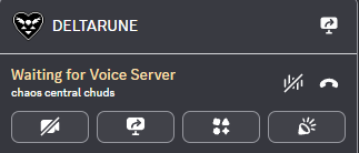 AbyssalVolty's tweet photo. i just witnessed discord voice chat servers go down in real time whilst streaming deltarune to friends https://t.co/aXQsbPb9Yd