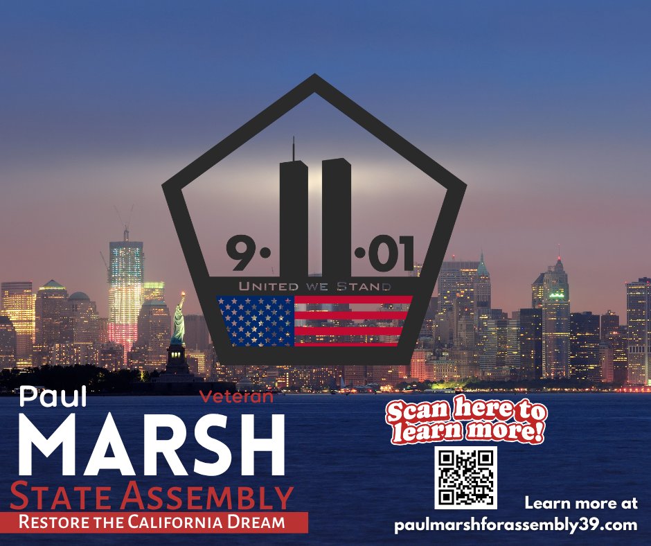 PaulMarshAD39's tweet photo. Never forget. #september11 #patriotday #californiadream #ad39 #highdesert #antelopevalley #victorvalley #adelanto #lancaster #hesperia #palmdale #victorville https://t.co/E3aKAjxXbm