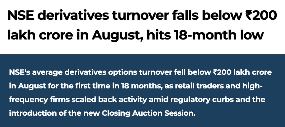 gurjota's tweet photo. NSE is desperate and this is your last chance to be heard on CAS.

NSE came out with a full front page ad in today's newspaper.

They're absolutely desperate to get their IPO through at all costs, while their key income source (derivatives volumes) struggles at 18 month lows.

Yesterday's CAS during Sensex expiry was another absolute shit show and another pathetic joke on India's stock markets.

A whole week has passed and still there is no update on the consultation paper which SEBI promised in a week. 

There are only 2 ways they will awaken to their senses.

1. NSE IPO bombs out
2. BSE stock price keeps getting pummeled

These are the only two ways they get hurt badly.

And retail should punish the lights out of them if they don't fix CAS.

Spread the message far and wide if you agree.