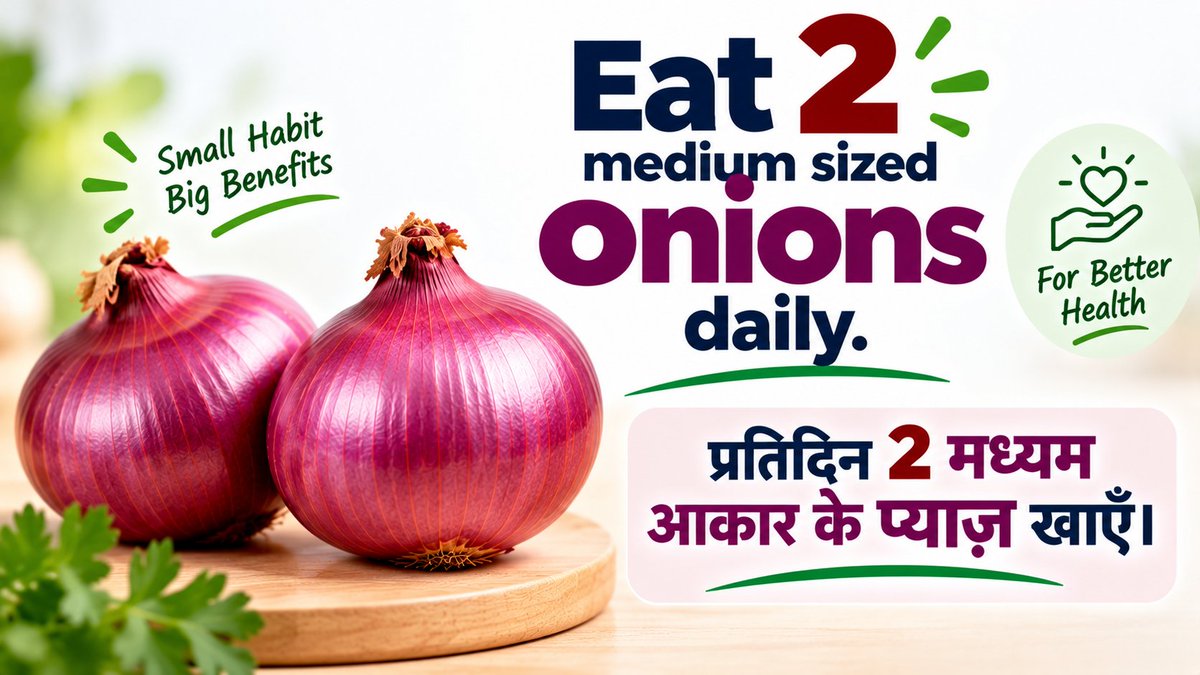 Dr_RMJoshi's tweet photo. Onion has a powerful anti oxidant Quercetin.
30-50 mg daily is required.
100 gm of onion=2 medium sized red onions provide 30-50 mg of quercetin.
White  onion has lesser quercetin (15-25 mg) approx.
Which form give more quercetin?  cooked or raw onion
Write in comments https://t.co/JbhTNN5UaE