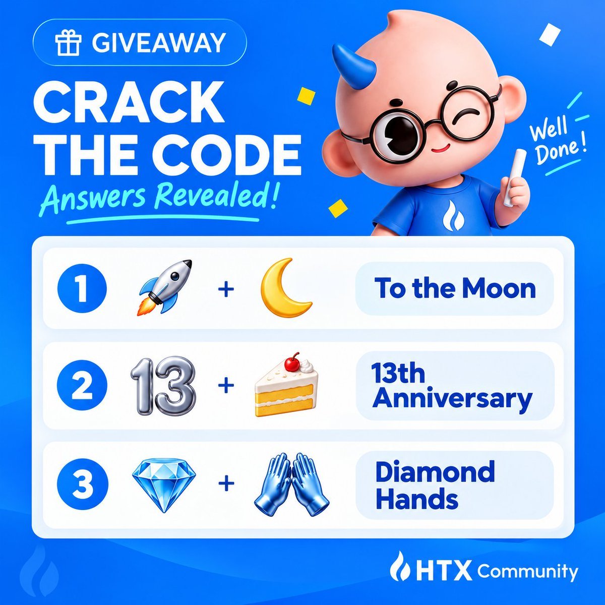 Nobeluin's tweet photo. @HTX_Global 1. TO THE MOON

2. 13TH ANNIVERSARY

3. DIAMOND HANDS

What's your take @MorzinaAkt8126
#HTX13thAnniversary https://t.co/UdfVFfBITv