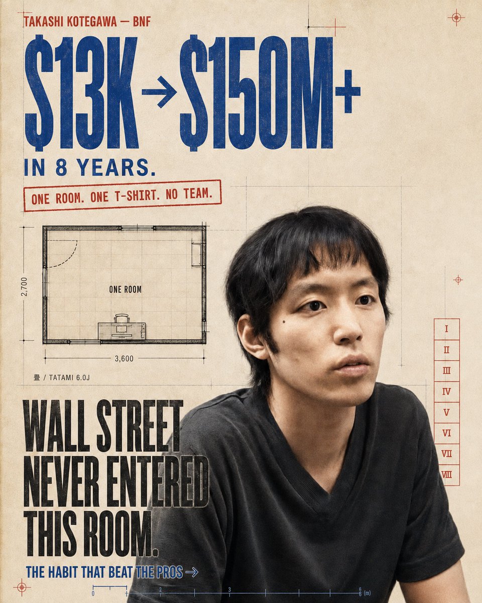 hb_stocks's tweet photo. He started with 13,000 dollars in a small Tokyo apartment.

Eight years later he was worth over 150 million, trading alone in a T-shirt.

The one habit this shy college kid used to crush Wall Street pros 👇 https://t.co/2ESR8PXIS9