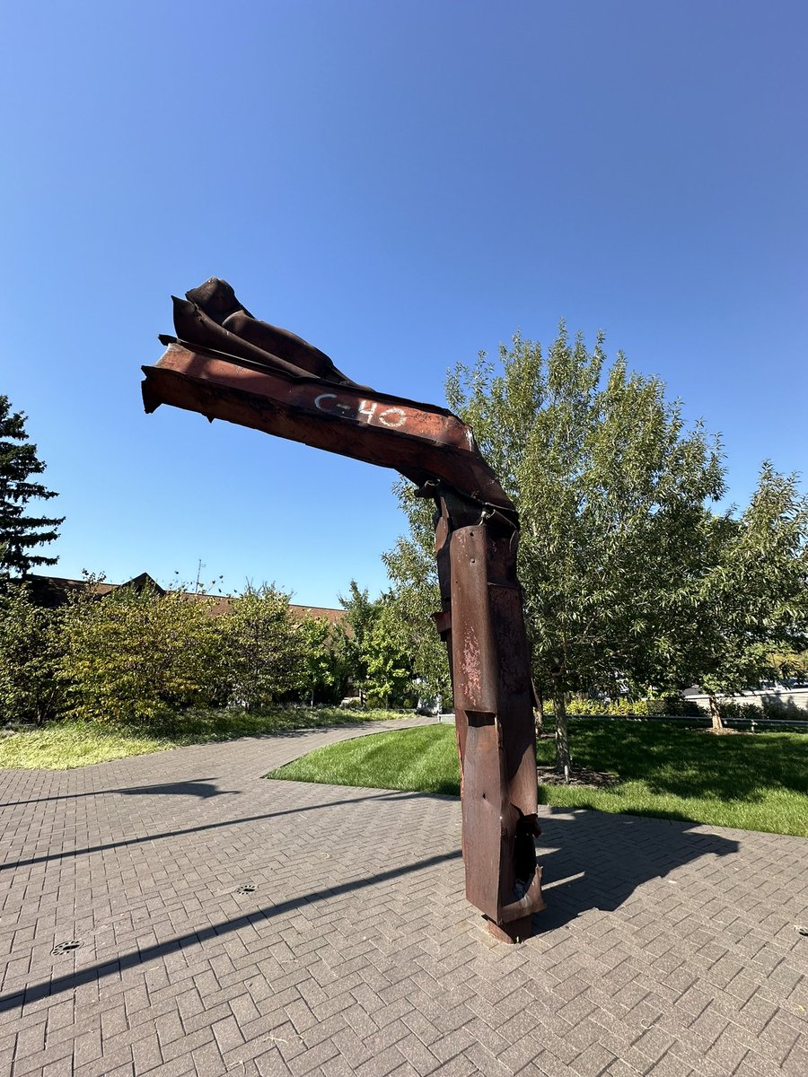 ijospiderman's tweet photo. @tuuu28283 There isn’t a formal ceremony we have locally that I know of, but our local fire station has a memorial plaza with a set of beams that came from just above the first impact site. They have plaques explaining the event, beams, and the volunteers from our fire department. https://t.co/MHeyTGNkUO
