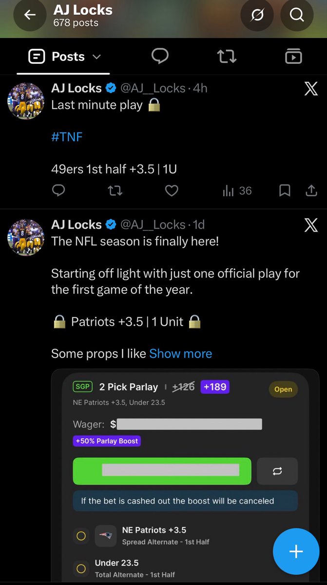 AJ__Locks's tweet photo. Banggg! 🔒

Two games into the NFL season,
Two easy wins against the spread.

🧹 🧹

2-0 #undefeated

Cash the WNF parlay as well.

Follow along for free locks all season! https://t.co/GZM5c2Cxg4