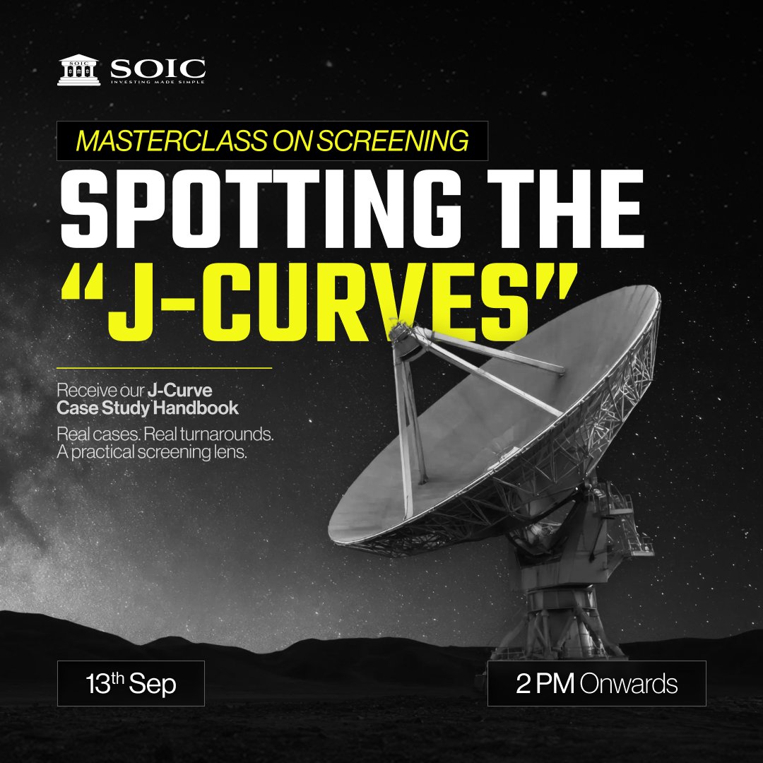 soicfinance's tweet photo. Topic:- Masterclass on Screening: Spotting "J Curves"
📅 Date &amp; Time: 13th September, 2:00 p.m. (IST) onward
Venue: Venue: Zoom Online
Recording will be available 48-72 hours after the live
session for 365 days.
Don’t miss out on this exciting event!